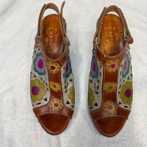L'Artiste Belen Spring Step Floral Leather Slingback Sandal Heel Size 38 US